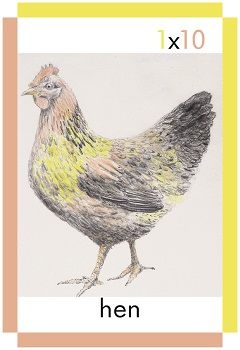 A card showing a hen